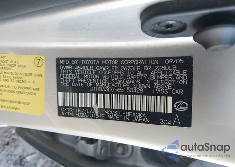 2006 Lexus Es 330 from USA, damaged, VIN JTHBA30G965150428